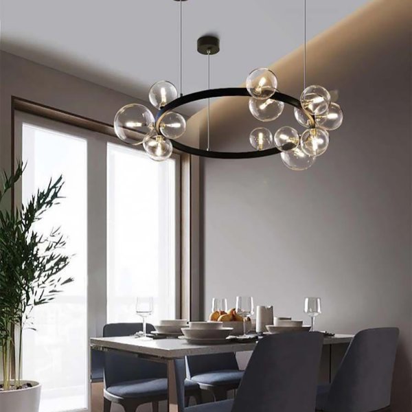 Bubi Candelabro moderno de burbujas de vidrio negro de 15 luces para comedor
