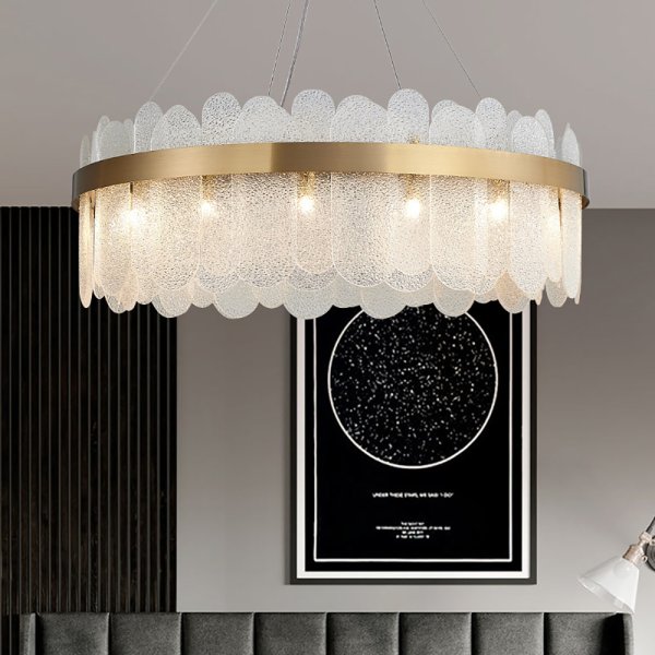 Candelabro moderno redondo de vidrio transparente con 6 luces