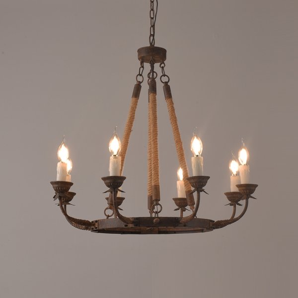 Candlely Candelabro Redondo De Hierro Lino Y Metal 8 Luces Redondo Oxidado