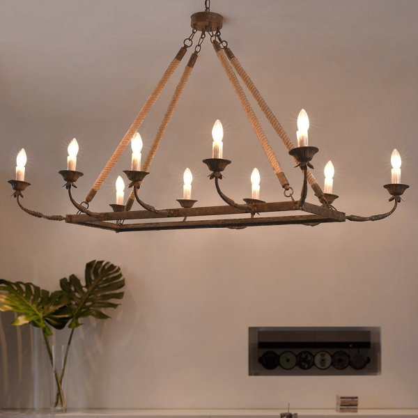 Candlely Lámpara de araña rectangular de 10,16 cm con diseño de cuerda de cáñamo