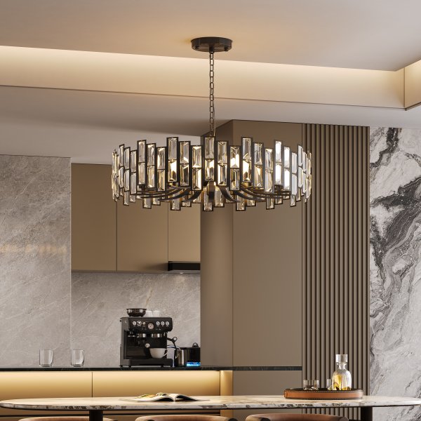 Clyvra Lámpara de araña de cristal geométrica moderna Clyvra de 10 luces con cadena ajustable en negro