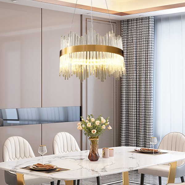 Striaged Lámpara moderna de cristal con marco redondo en latón con cables ajustables
