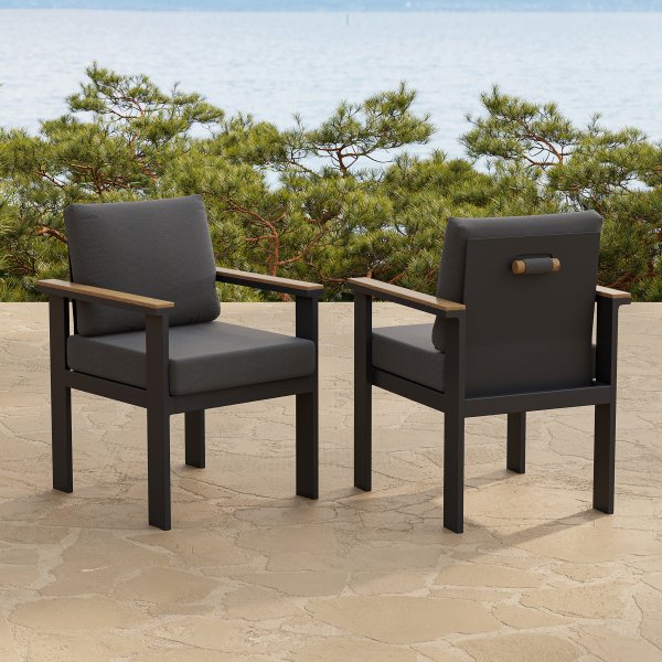 Tevara 2 PCS Silla de Comedor Exterior de Teca y Aluminio Muebles Modernos de Jardín y Patio en Gris Cojín y Almohada Incluidos