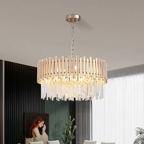 Tierizo Lámpara de araña moderna de cristal de 12 luces con cadena ajustable en oro