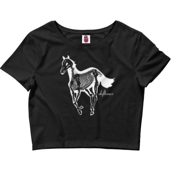 Custom Black Deftone Band Fitted Crop Top White Pony Skeleton Gothic Emo