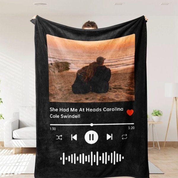 Custom Blanket Your Photo & Music Favorite Song, Personalized Photo Blanket