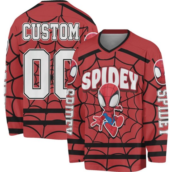 Custom Disneyyy Spidey Hockey Jersey, Custom Disneyyy Spidey And His Amazing Friends Hockey Jersey