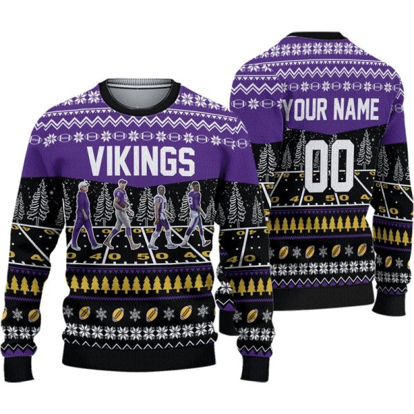 Custom Vikings Walking Abbey Road Ugly Christmas Sweater