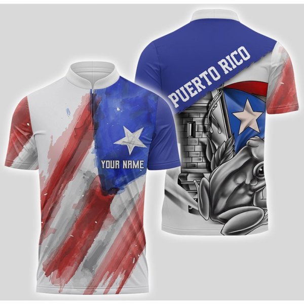 Custom Watercolor Flag Puerto Rico Coqui Aop Bowling Jersey
