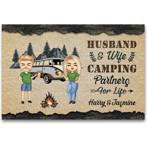 Husband And Wife Camping Partners For Life Custom Gift For Couples Personalized Doormat