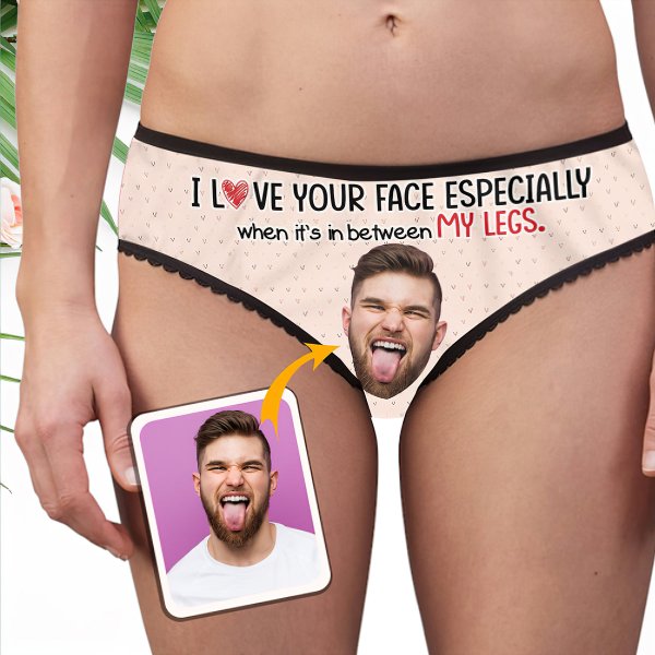 I Love Your Face Especially Custom Upload Photo - Couple Lace Border Women Briefs