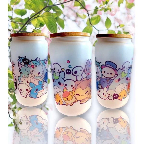 Kawaii Ghibli Theme Spirited Away Ghibli Family 16oz Glass Can Cup