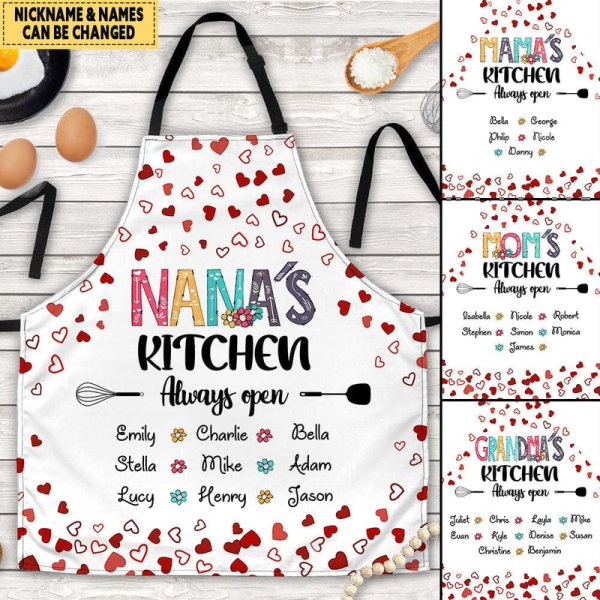 Nana's Kitchen Always Open Heart Pattern Custom Gift For Grandma Apron