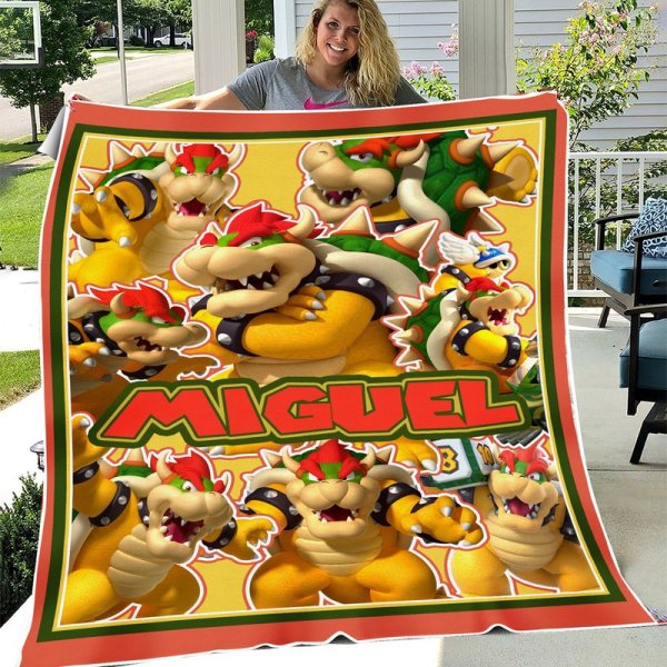 Personalized Bowser Baby Blanket, Birthday Blanket Gift For Girl, Custom Name Bowser Blanket Christmas Gift