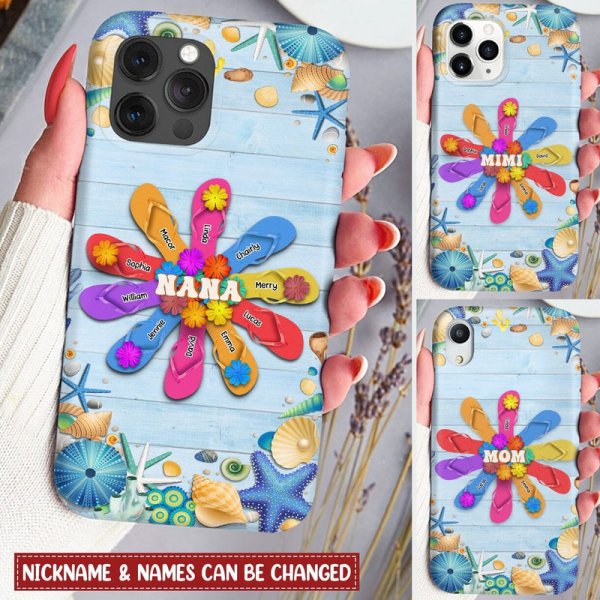 Personalized Grandma Mom Flip Flops Flower Summer Beach Hawaii Gift Mother's Day Gift Phone Case