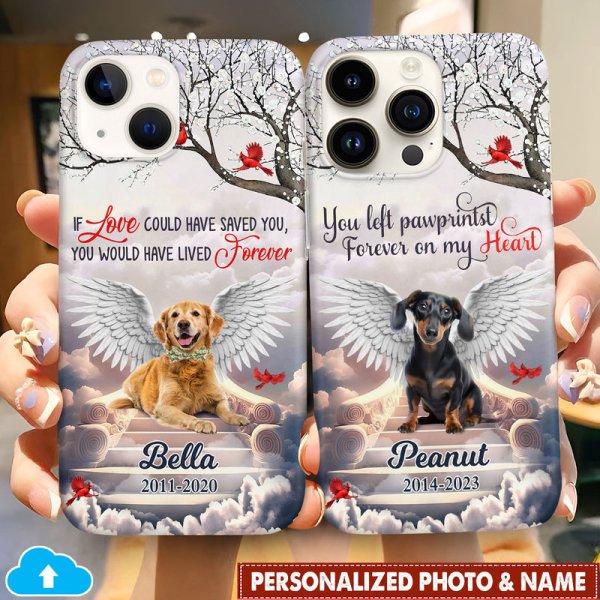 Personalized Memorial Upload Pet Photo Wings, You Left Pawprints On My Heart Forever Phone Case