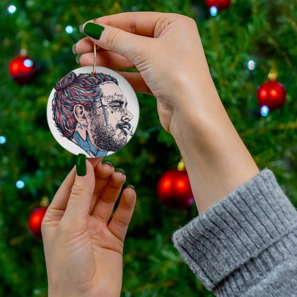 Post Malone Round Ceramic Christmas Tree Holiday Ornament