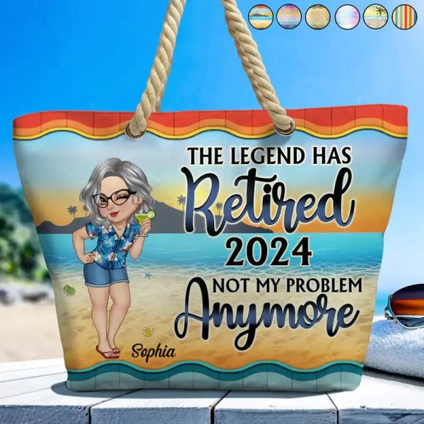 Vintage The Legend Has Retired - Personalized Grandma, Mom Beach Bag