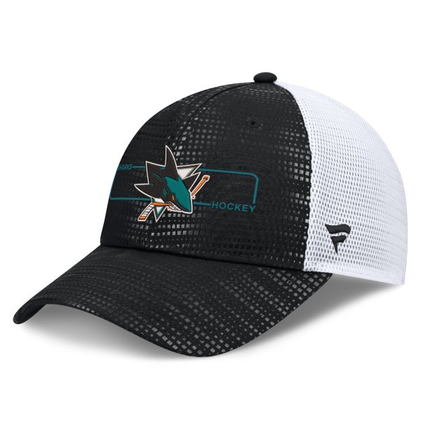 Men's Fanatics Black San Jose Sharks Authentic Pro Rink Boxed Logo Trucker Hat