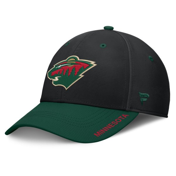 Men's Fanatics Black/Green Minnesota Wild Authentic Pro Rink Stretch Hat