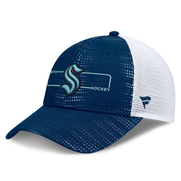 Men's Fanatics Deep Sea Blue Seattle Kraken Authentic Pro Rink Boxed Logo Trucker Hat