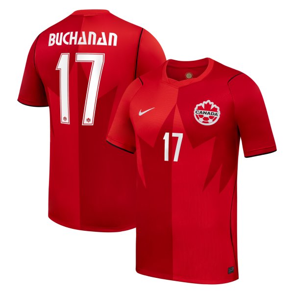 Men's Nike Tajon Buchanan Red Canada Soccer 2026 Home Stadium Replica Jersey