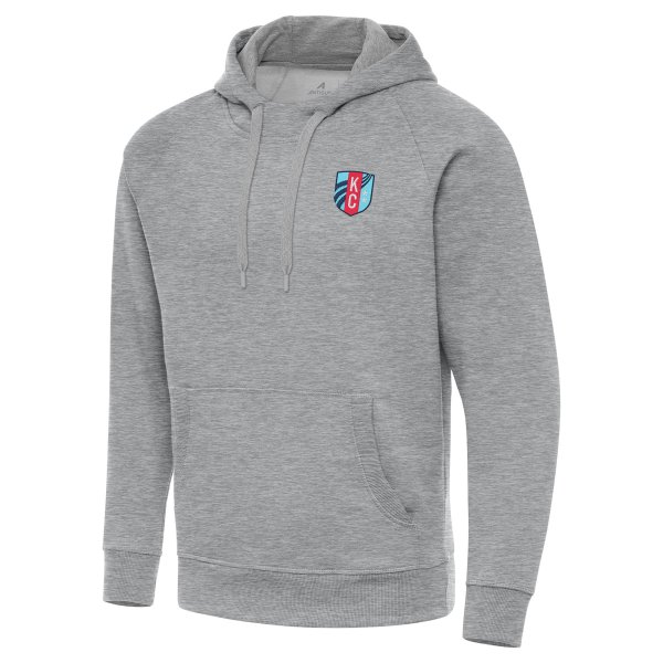 Men's Antigua Heather Gray Kansas City Current Victory Raglan Pullover Hoodie