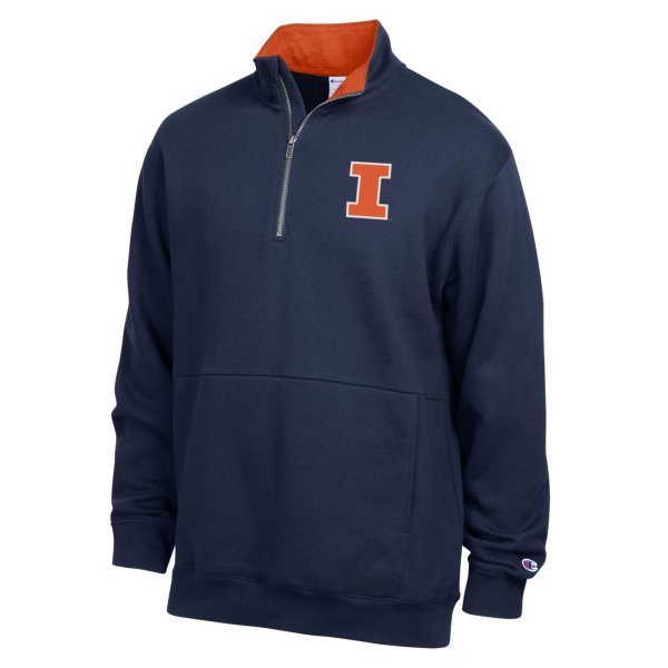 Men's Champion  Navy Illinois Fighting Illini Fleece Quarter-Zip Pullover