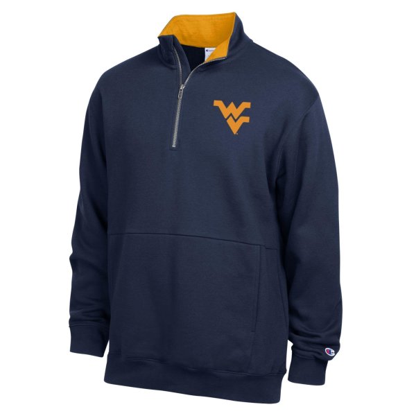 Men's Champion  Navy West Virginia Mountaineers Fleece Quarter-Zip Pullover