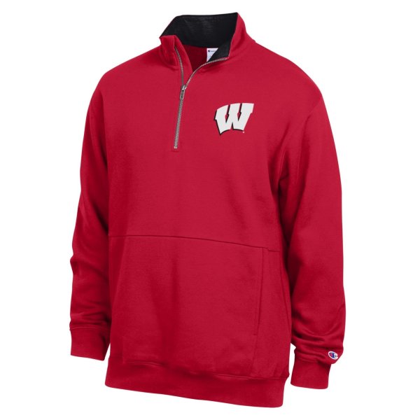Men's Champion  Red Wisconsin Badgers Fleece Quarter-Zip Pullover