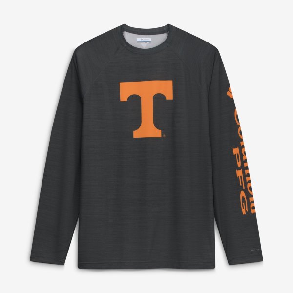 Men's Columbia  Charcoal Tennessee Volunteers PFG Terminal Tackle Omni-Shade Raglan Long Sleeve T-Shirt