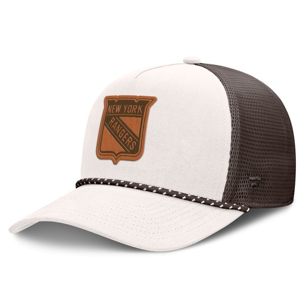 Men's Fanatics  Cream/Brown New York Rangers Level Up Bronco Rope A-Frame Trucker Adjustable Hat