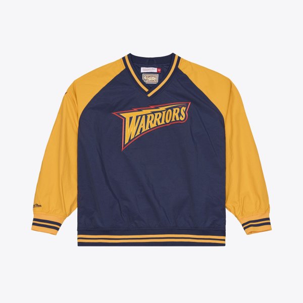 Men's Mitchell & Ness  Navy Golden State Warriors Classic V-Neck Pullover Jacket