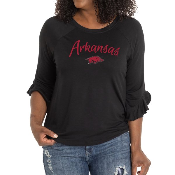 Women's Black Arkansas Razorbacks Renatta Ruffle Sleeve Top