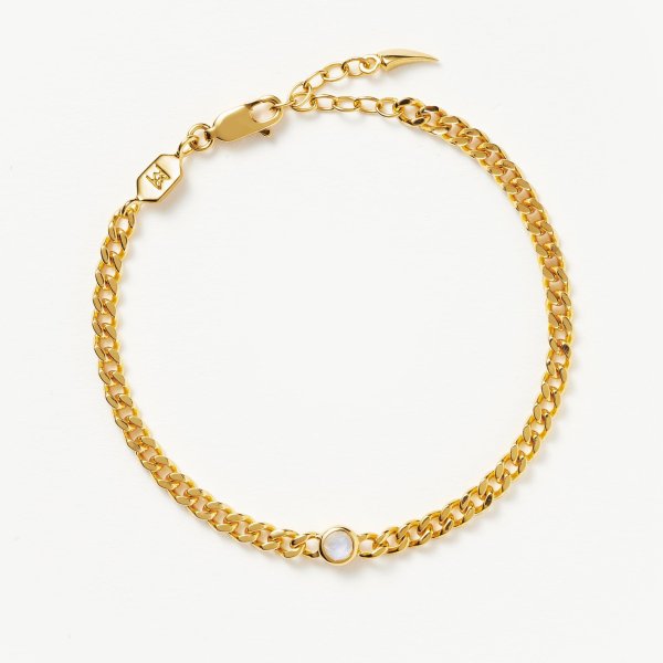 June Birthstone Chain Bracelet | 18k Gold Plated Vermeil/Rainbow Moonstone