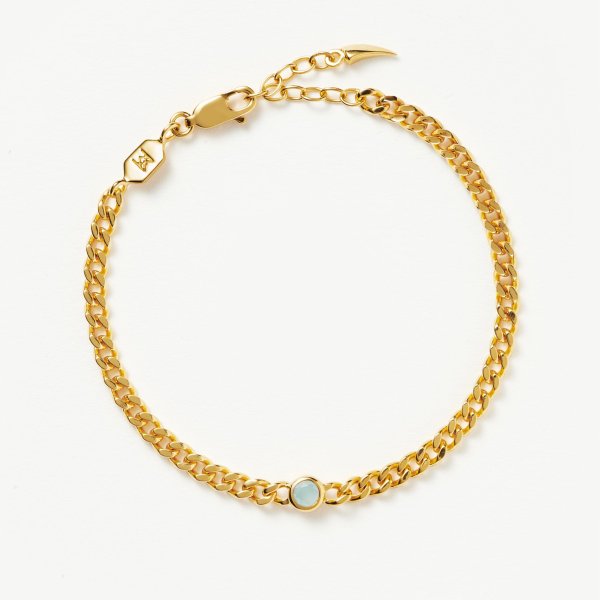 March Birthstone Chain Bracelet | 18k Gold Plated Vermeil/Milky Aquamarine