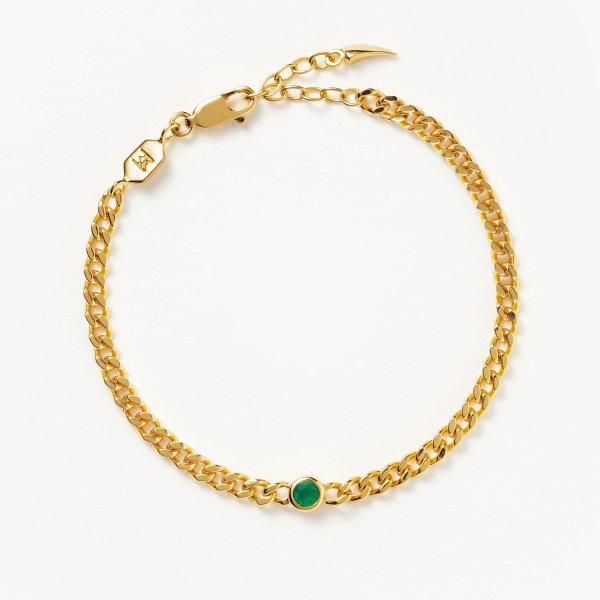May Birthstone Chain Bracelet | 18k Gold Plated Vermeil/Green Onyx