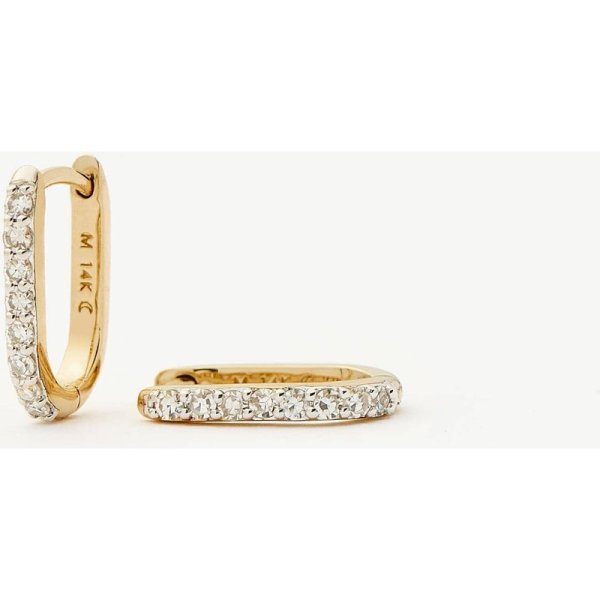 Solid Gold Diamond Ovate Mini Hoop Earrings | 14k Solid Gold/Diamond