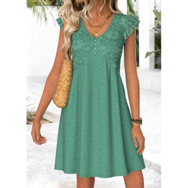 Cyan Short Tummy Coverage V Neck Dress