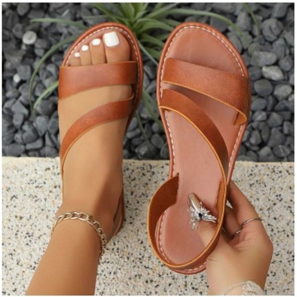 Light Coffee Round Toe Falt Sandals