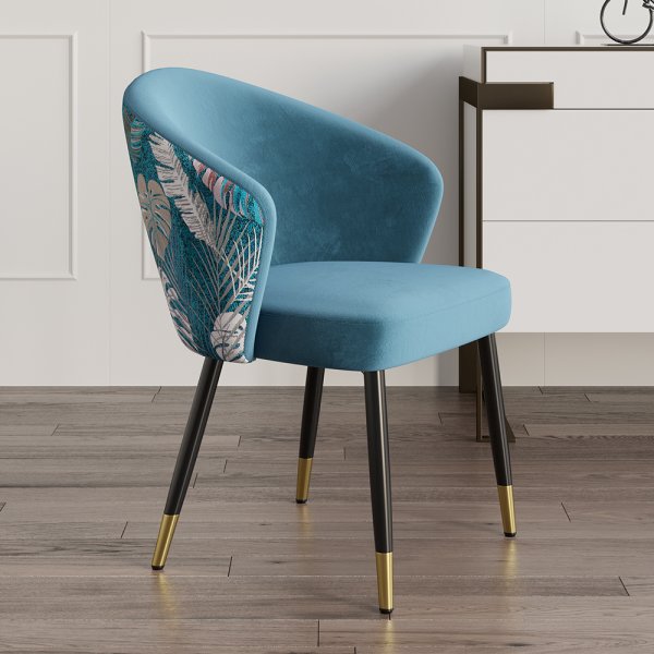 Modern Velvet Dining Chairs Upholstered Blue Dining Room Chairs with Arm