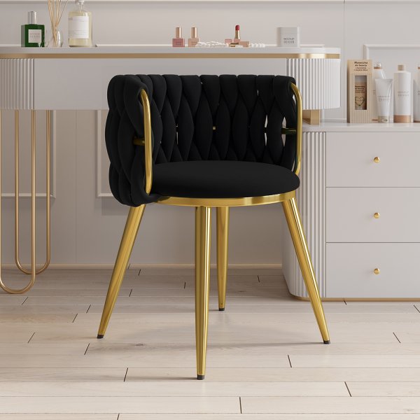 Sweave Nordic Black Barrel Back Dining Chair Round Accent Chair with Velvet Upholstery